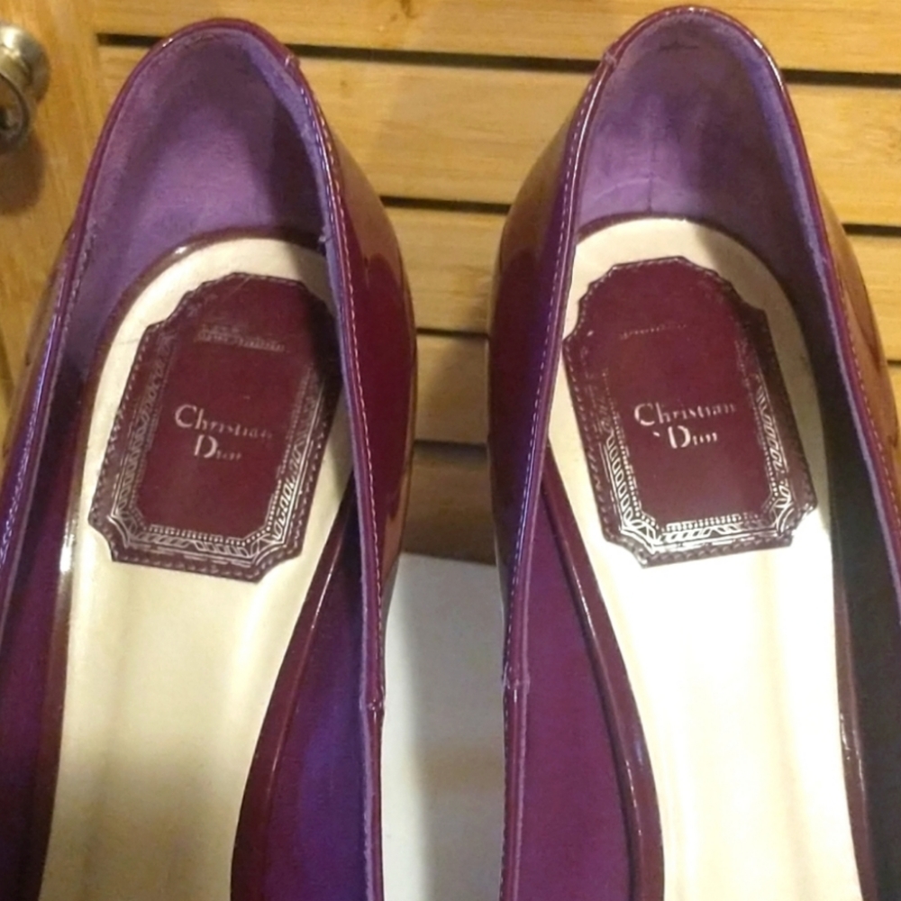 MISS DIOR Logo Classic Peep Toe Pumps Patent Leather Platform Stiletto High Heel - Picture 9 of 16